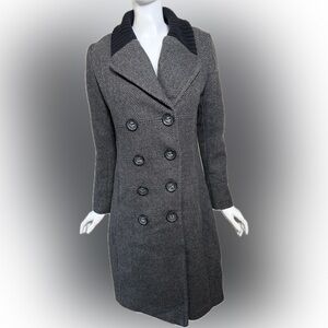 L Spiewak & Sons Wool Gray Black Stiped Button Jacket Pea Coat Knee Length Small